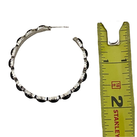Large Black & Silver Sante Fe Style Post Hoops - Picture 5 of 7